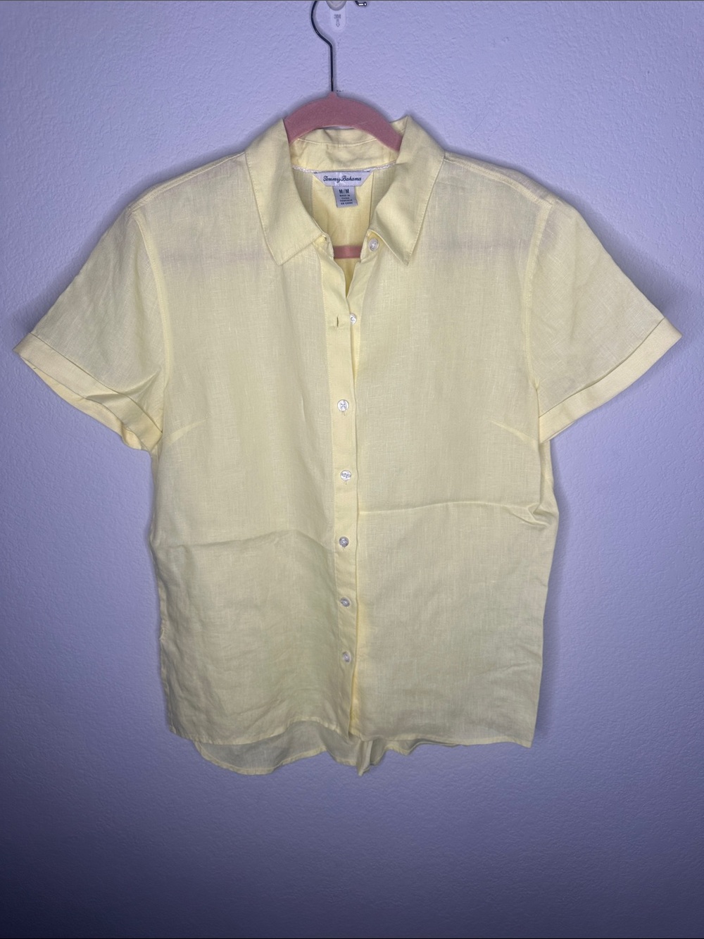 Tommy Bahama Pale Yellow Linen Short-Sleeve Button-Down Shirt